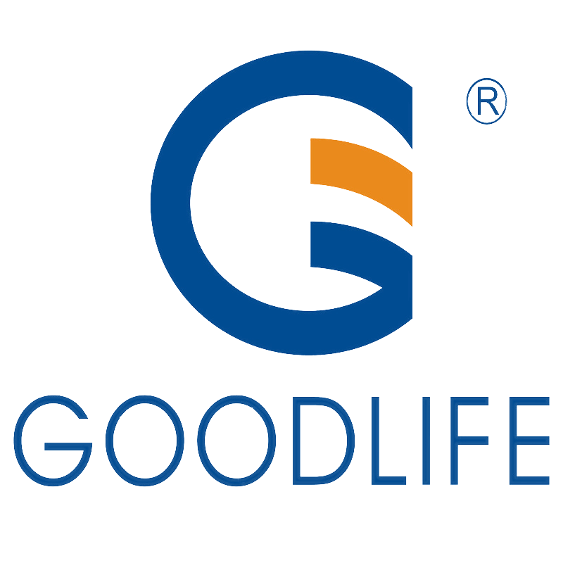 Logo da Goodlife com as cores azul e laranja, representando um 'G' estilizado na palavra 'GOODLIFE